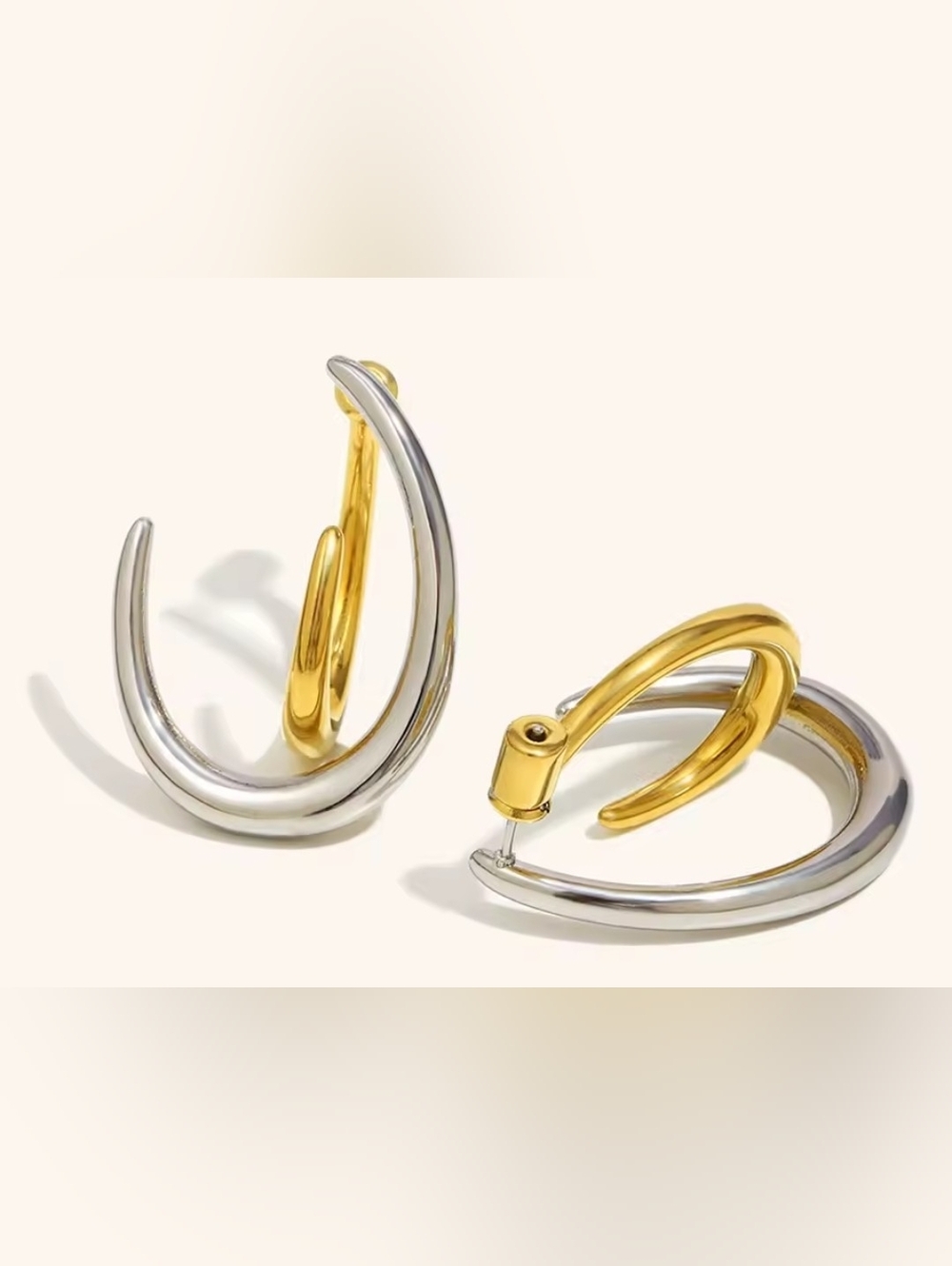 Two-Tone 18K Gold Plated Stainless Steel Hoop Earrings